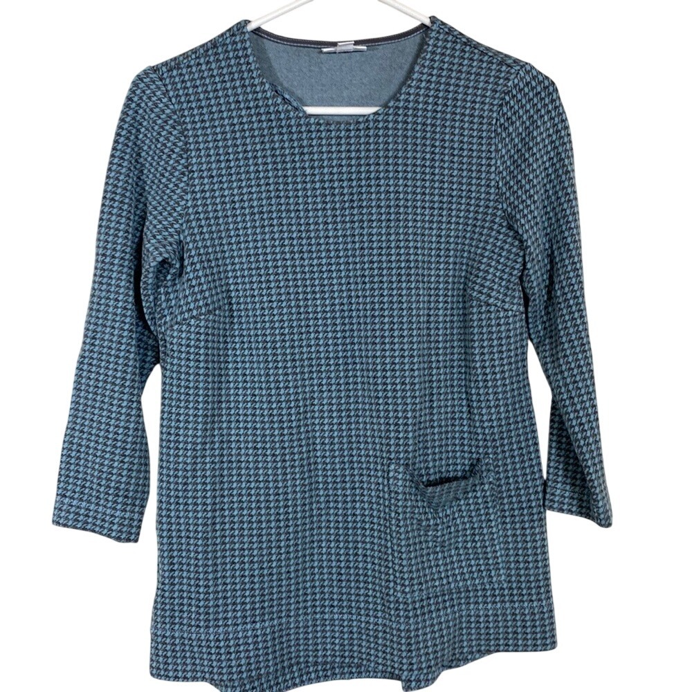 J Jill light blue and grey 3/4 sleeve top, XS fall casual classic office top